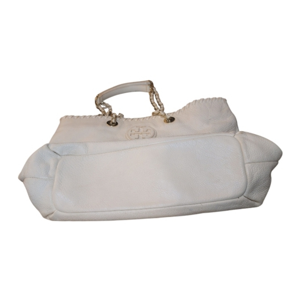 🚫SOLD🚫 Tory Burch Ivory Marion Whipstitch Trim Pebbled Leather Chain Tote Bag - Picture 9 of 12